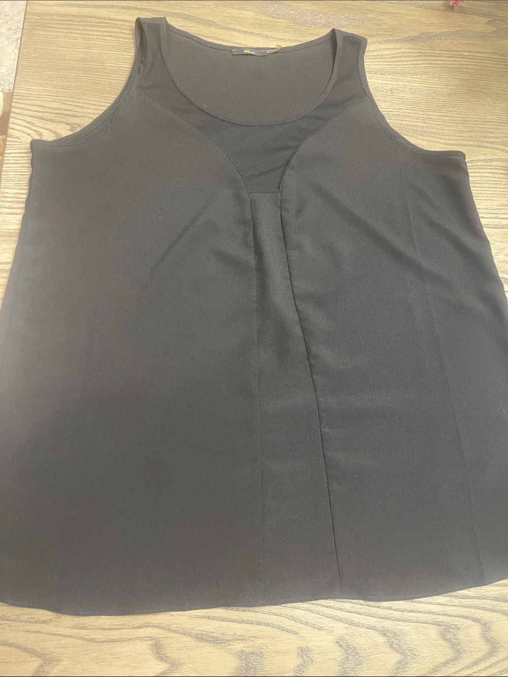Milano Black Sleeveless Tank Top with Mesh Yoke